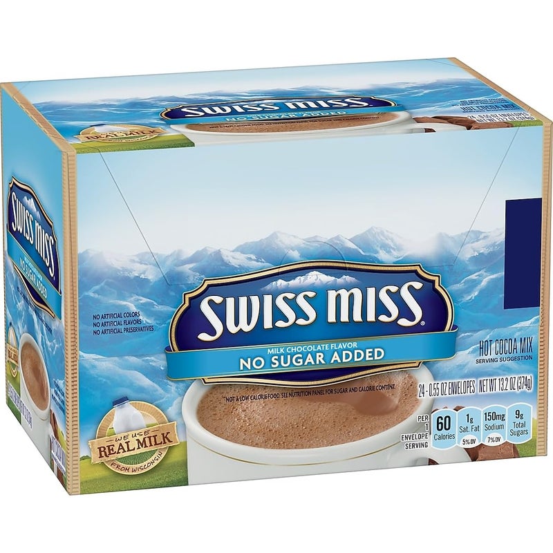 Swiss Miss 55584 Hot Cocoa Mix, No Sugar Added, 24 Packets/Box - Image 1