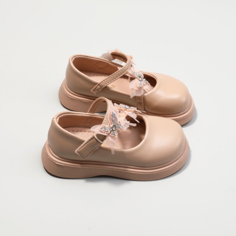 Girls'' Shoes, Kidsren''s Princess Crystal Leather Shoes, 2026 Spring Model, New Spring Baby Shiny Flats with Soft Soles - Image 1