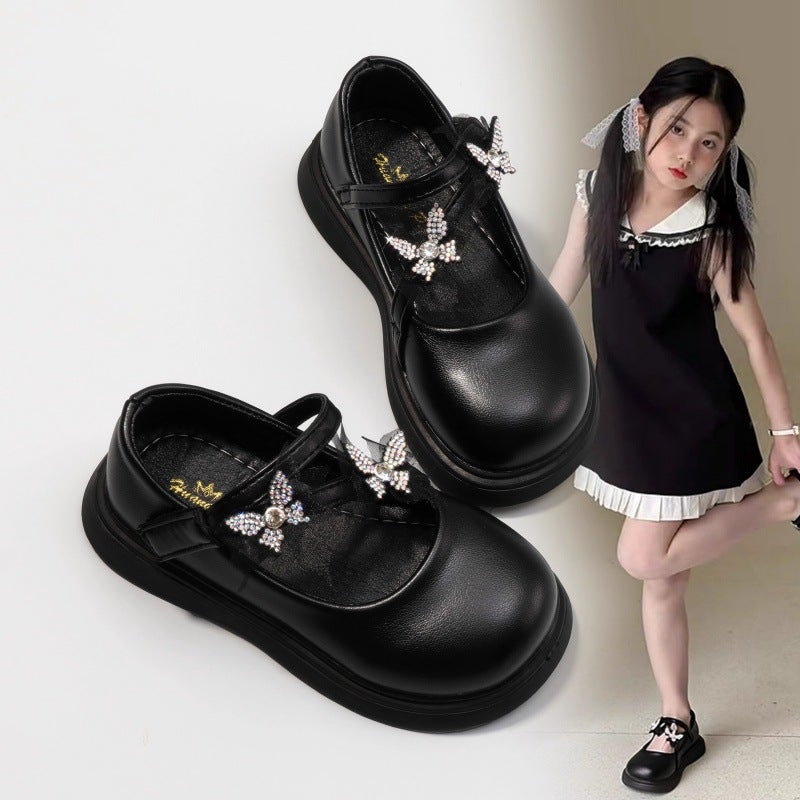 Girls'' Shoes, Kidsren''s Princess Crystal Leather Shoes, 2026 Spring Model, New Spring Baby Shiny Flats with Soft Soles - Image 2