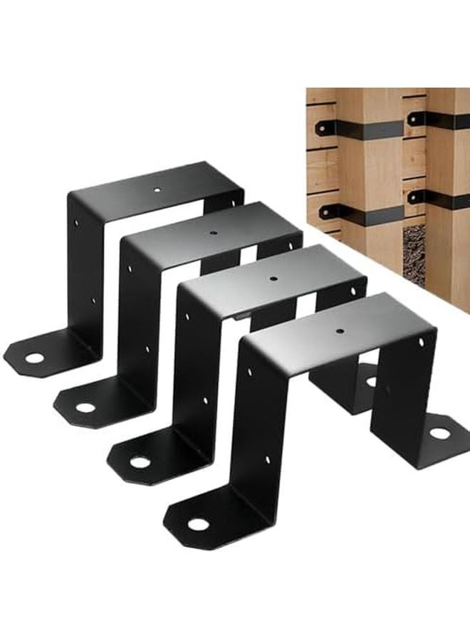 4 قطع أقواس تركيب على شكل حرف U باللون الأسود مقاس 4 × 4 بوصة لربط أعمدة السياج الخارجي بشكل آمن - Image 3