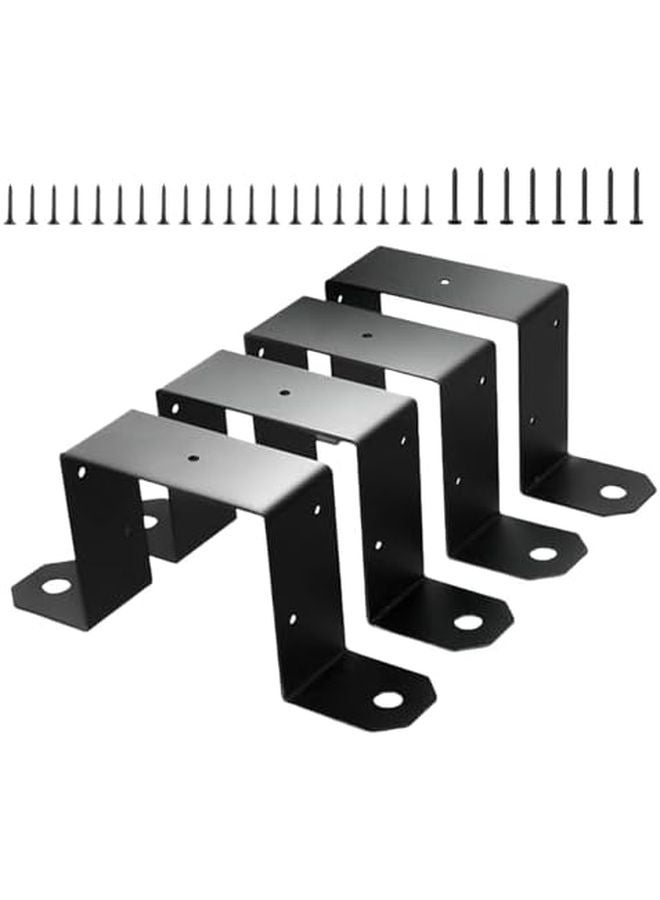 4 قطع أقواس تركيب على شكل حرف U باللون الأسود مقاس 4 × 4 بوصة لربط أعمدة السياج الخارجي بشكل آمن - Image 1