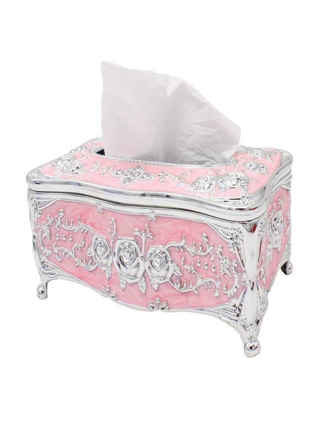 Meltset M Vintage Acrylic Tissue Box Holder, Rectangular Facial Tissue Cover Dispenser with Rose Pattern, Decorative Napkin Organizer for Bathroom Vanity, Bedroom Nightstand, Car & Office (Silver Pink) - Image 3