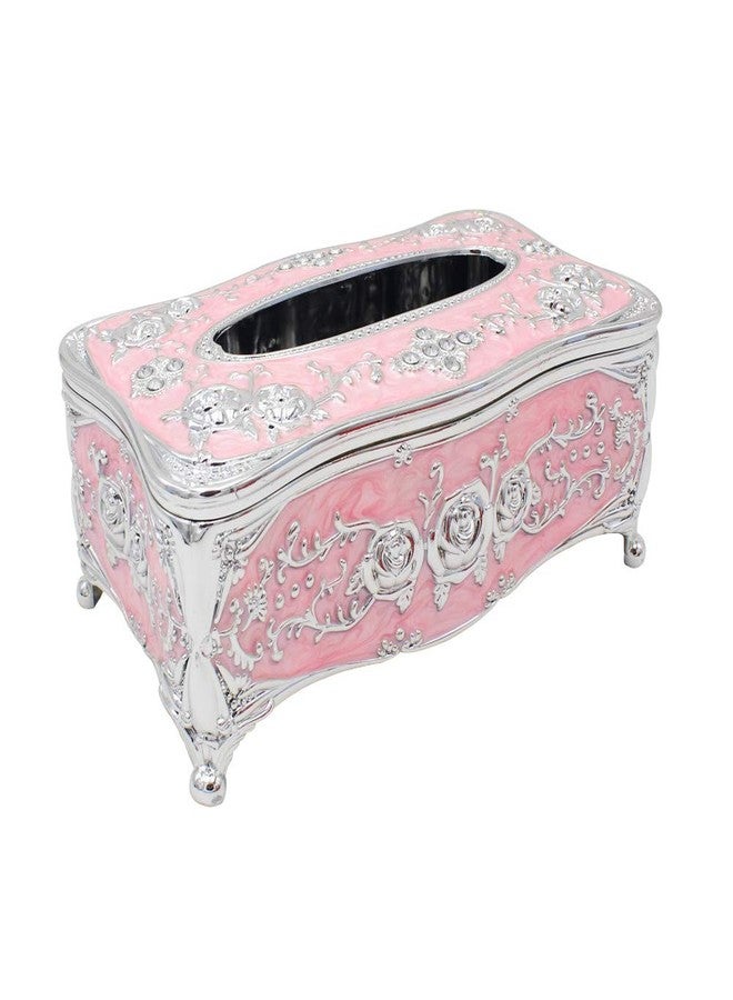 Meltset M Vintage Acrylic Tissue Box Holder, Rectangular Facial Tissue Cover Dispenser with Rose Pattern, Decorative Napkin Organizer for Bathroom Vanity, Bedroom Nightstand, Car & Office (Silver Pink) - Image 1