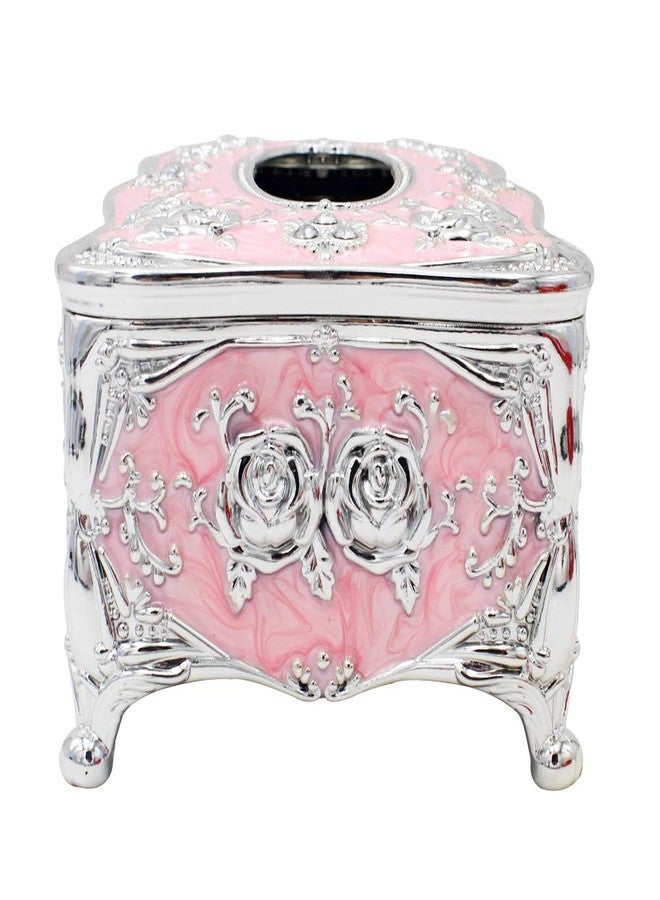 Meltset M Vintage Acrylic Tissue Box Holder, Rectangular Facial Tissue Cover Dispenser with Rose Pattern, Decorative Napkin Organizer for Bathroom Vanity, Bedroom Nightstand, Car & Office (Silver Pink) - Image 5
