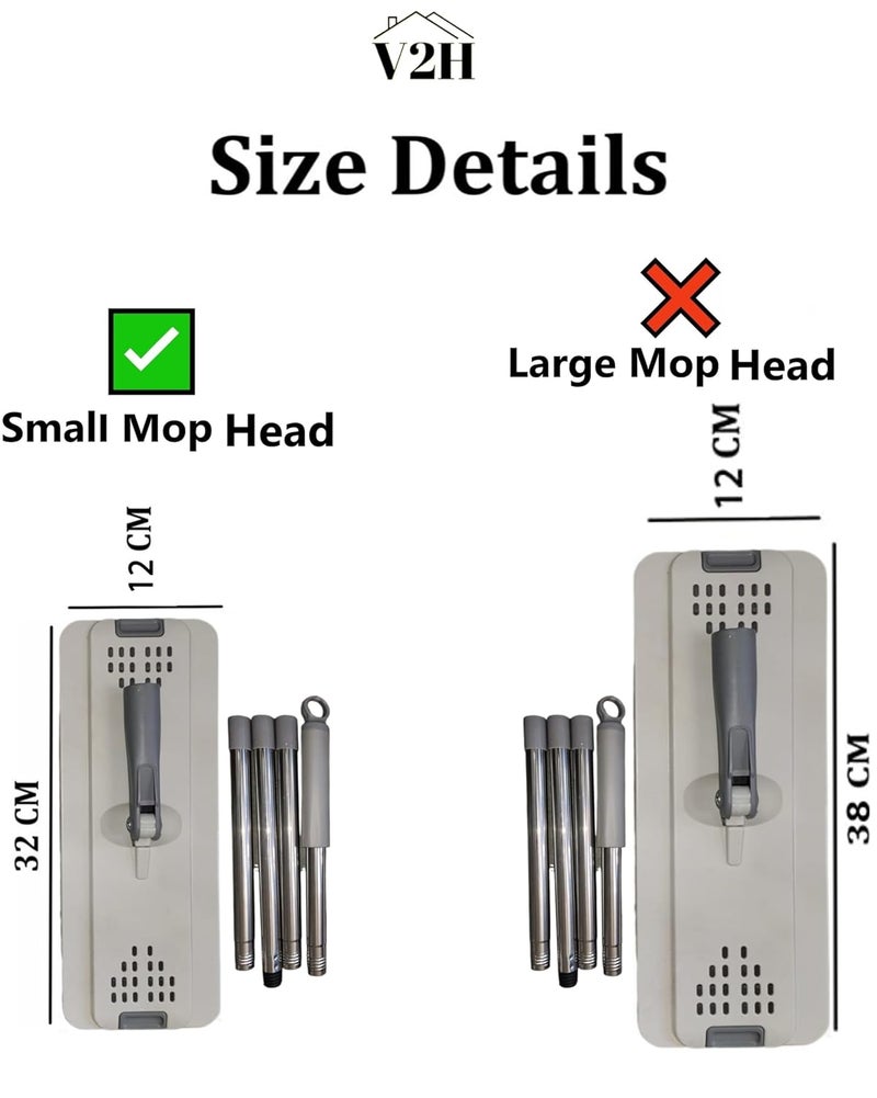V2H Flat Mop Extendable HandleStick Rod Only for Cleaning FloorGrey Small Size 32 X 12 CM Mop Head - Image 2