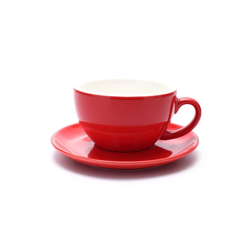Coffeezone Manual Brew Coffee Cup and Saucer Latte Art Cappuccino for Coffee Shop and Barista Glossy Red 85 oz