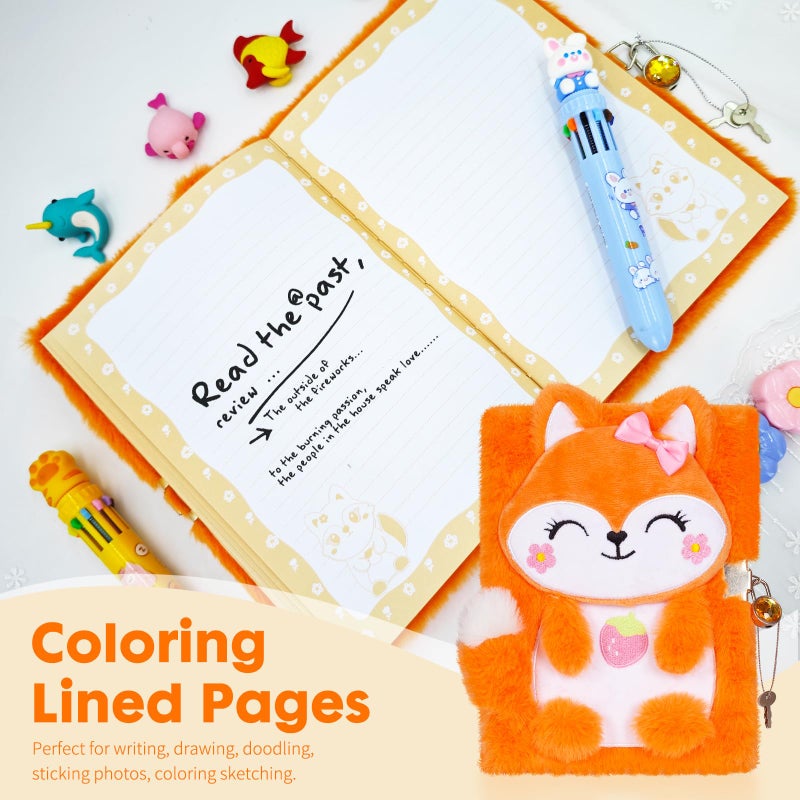 YOYTOO Fox Diary for Girls with Lock, Plush Fox Toys Gift for Teen Girls, Kids Fox Writing Journal Notebook, Birthday Gifts for Little Girls Ages 5 6 7 8 9 10-12 Year Old - Image 4