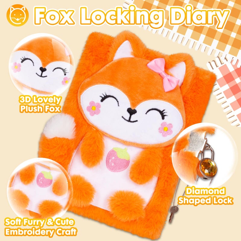 YOYTOO Fox Diary for Girls with Lock, Plush Fox Toys Gift for Teen Girls, Kids Fox Writing Journal Notebook, Birthday Gifts for Little Girls Ages 5 6 7 8 9 10-12 Year Old - Image 3