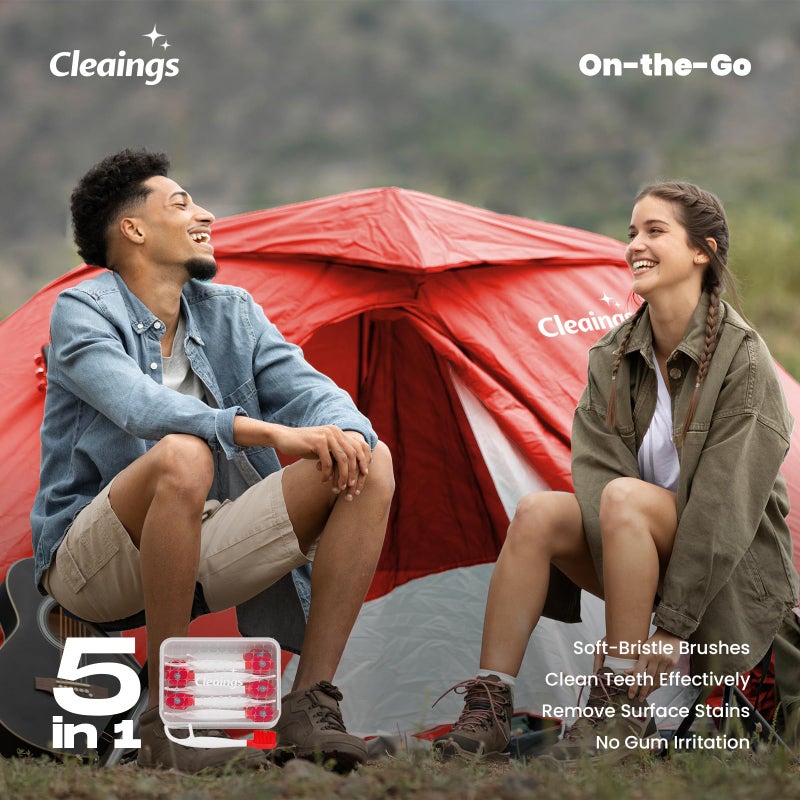 cleaings مجموعة فرشاة أسنان صغيرة قابلة للاستخدام مرة واحدة مع معجون الأسنان وخيط الأسنان - أساسيات السفر المحمولة للنساء والرجال، مثالية للتخييم، ورحلات الطريق، والعطلات، 16 قطعة - نكهة نعناع مكثفة (عبوة من 1)  - Image 3