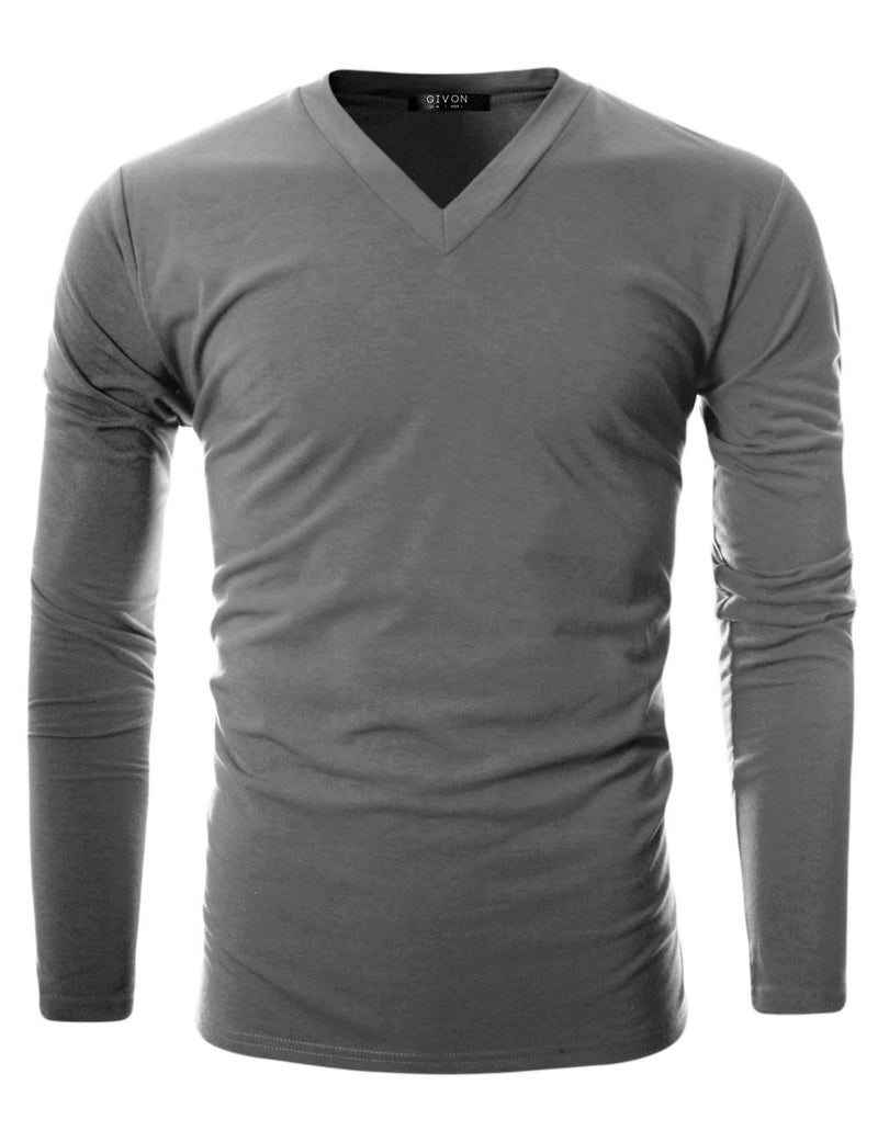 GIVON Men’s Slim Fit Fleece V-Neck Long Sleeve T-Shirt – Lightweight Thermal Base Layer – Stretchy Soft Casual Tee Top / DCP043-GREY-3XL - Image 2