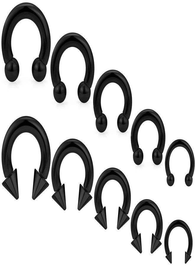 Ocptiy 6G 8G 12G 14G 16G Ear Earrings Gauges Septum Plugs Tunnels Stretching Kit Surgical Stainless Steel Black Horseshoe Eyebrow Lip Belly Nipple Ring Cartilage Helix Tragus Earring Piercing Kit men - Image 1