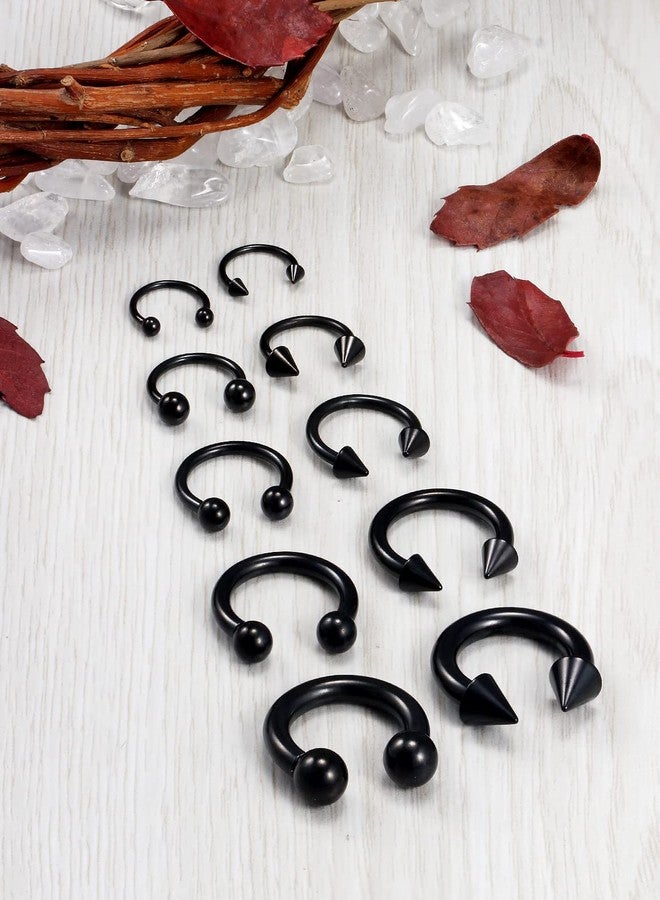 Ocptiy 6G 8G 12G 14G 16G Ear Earrings Gauges Septum Plugs Tunnels Stretching Kit Surgical Stainless Steel Black Horseshoe Eyebrow Lip Belly Nipple Ring Cartilage Helix Tragus Earring Piercing Kit men - Image 2