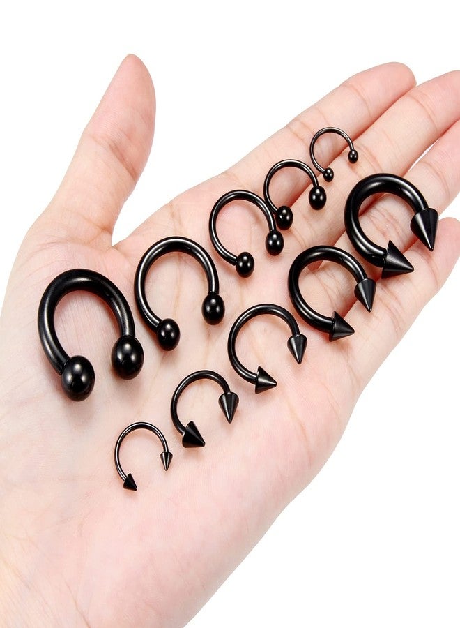 Ocptiy 6G 8G 12G 14G 16G Ear Earrings Gauges Septum Plugs Tunnels Stretching Kit Surgical Stainless Steel Black Horseshoe Eyebrow Lip Belly Nipple Ring Cartilage Helix Tragus Earring Piercing Kit men - Image 4
