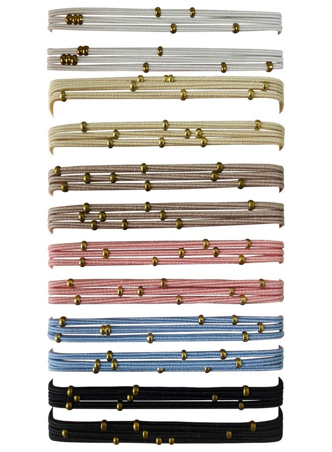 UDeBe Fashion Hair Ties with Golden Beads, Thin Hair Elastics Tie Korean, Colorful 12 Counts. - Image 1