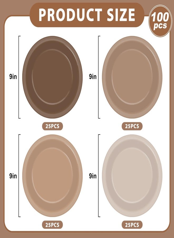 Wiooffen 100Pcs Brown Paper Plates 9 Inch Gradient Brown Color Plates Disposable Round Dessert Plates Brown Party Tableware Solid Color Paper Plates Winter Table Decors for Birthday Gatherings Outdoor Party - Image 2