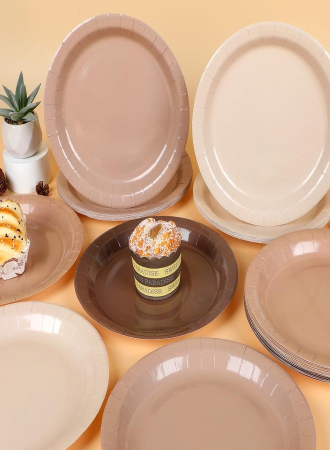 Wiooffen 100Pcs Brown Paper Plates 9 Inch Gradient Brown Color Plates Disposable Round Dessert Plates Brown Party Tableware Solid Color Paper Plates Winter Table Decors for Birthday Gatherings Outdoor Party - Image 4