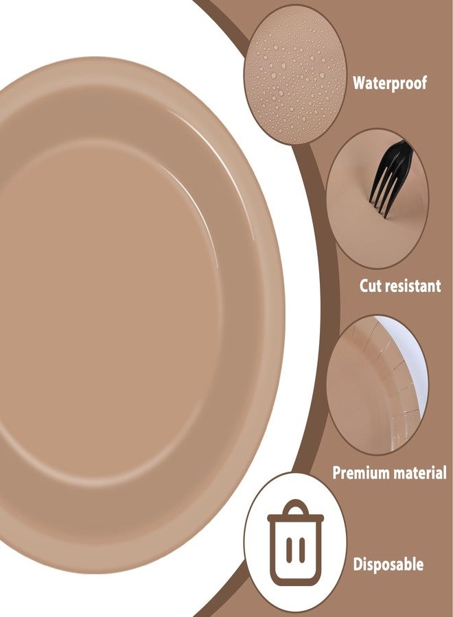 Wiooffen 100Pcs Brown Paper Plates 9 Inch Gradient Brown Color Plates Disposable Round Dessert Plates Brown Party Tableware Solid Color Paper Plates Winter Table Decors for Birthday Gatherings Outdoor Party - Image 3