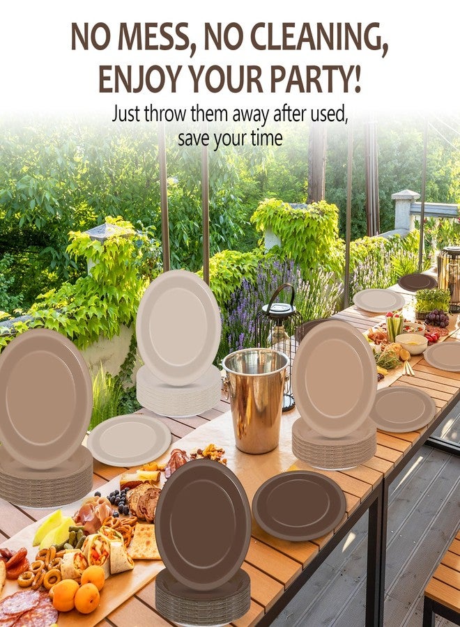 Wiooffen 100Pcs Brown Paper Plates 9 Inch Gradient Brown Color Plates Disposable Round Dessert Plates Brown Party Tableware Solid Color Paper Plates Winter Table Decors for Birthday Gatherings Outdoor Party - Image 5