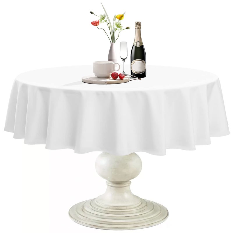 Softalker Round Tablecloth  Waterproof & Stain Resistant Table Cloth Wrinkle Free Fabric Washable 210GSM Polyester Table Cover for Spring/Party/Outdoor - 70 inch White - Image 1