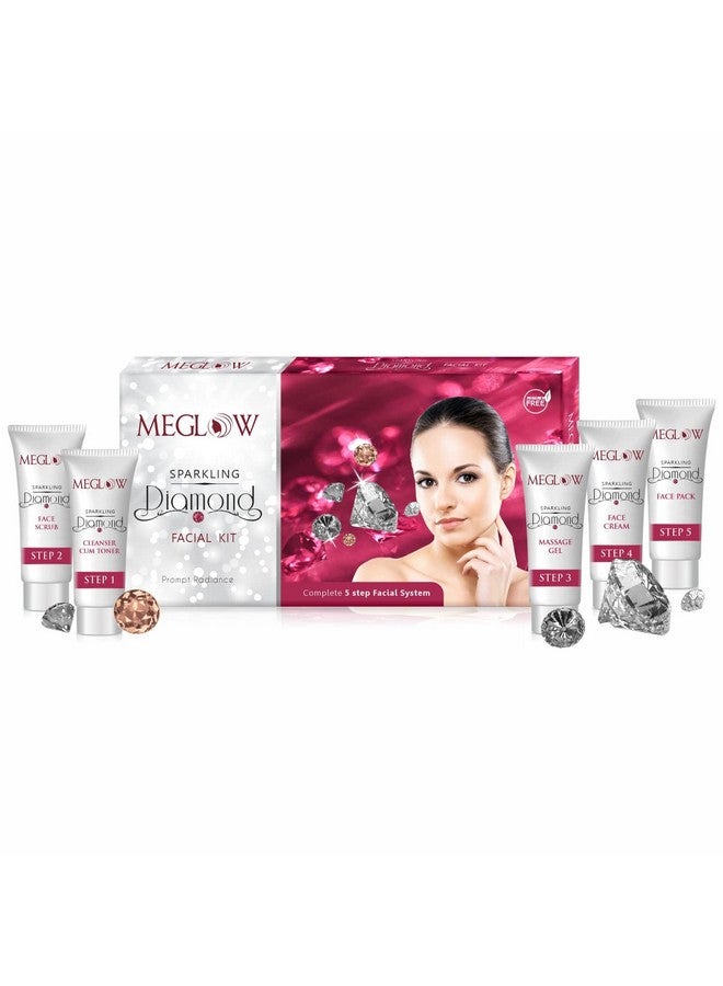 MEGLOW Diamond Facial Kit Pack Of 1 (105G) For Women - With 5 Step Action (Cleanser Cum Toner|| Face Scrub|| Massage Gel|| Face Cream|| Face Pack) Helps To Make Skin Instant Radiance And Diamond Like Glowing & Brightening - Image 1