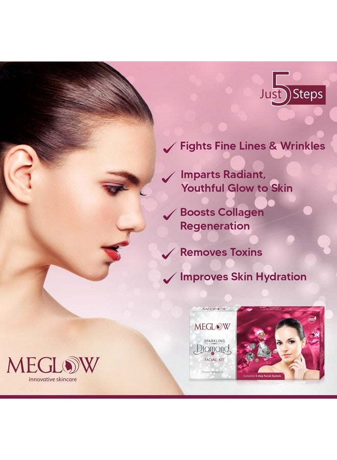 MEGLOW Diamond Facial Kit Pack Of 1 (105G) For Women - With 5 Step Action (Cleanser Cum Toner|| Face Scrub|| Massage Gel|| Face Cream|| Face Pack) Helps To Make Skin Instant Radiance And Diamond Like Glowing & Brightening - Image 2