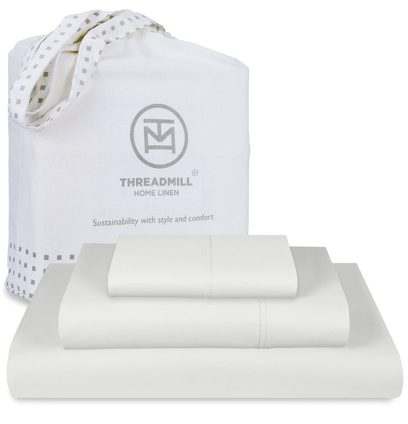 Threadmill Cotton Twin XL Sheet Set  100 Cotton Sheets for Twin XL Size Bed  Solid Sateen Twin XL Bed Sheets Set with 16 Deep Pocket  Soft Breathable 3Piece Cooling Sheet Set  Light Grey