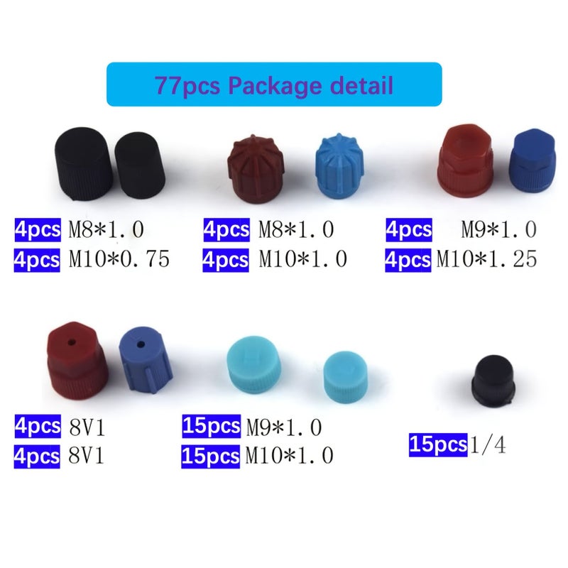 77pcs R134a AC Valve Core Dust Caps Set For Car Air Conditioning System Replacement - Image 3