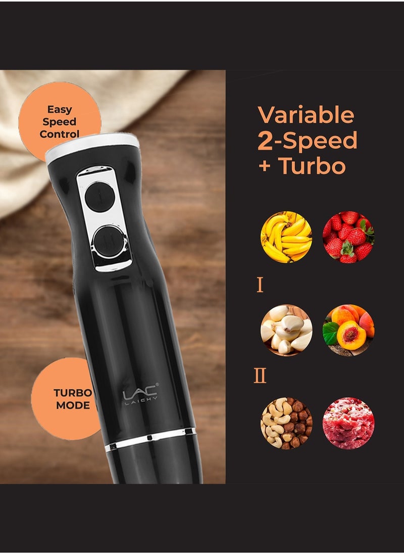 LAC LAICHY - 4 in 1 Blender, Hand Blender Electric 500W 2-Speed and Turbo Mode, Immersion Blender with 500ml Food Chopper, 600ml Container, Milk Frother, Egg Whisk, for Smoothie Sauces Food Soups - Image 1
