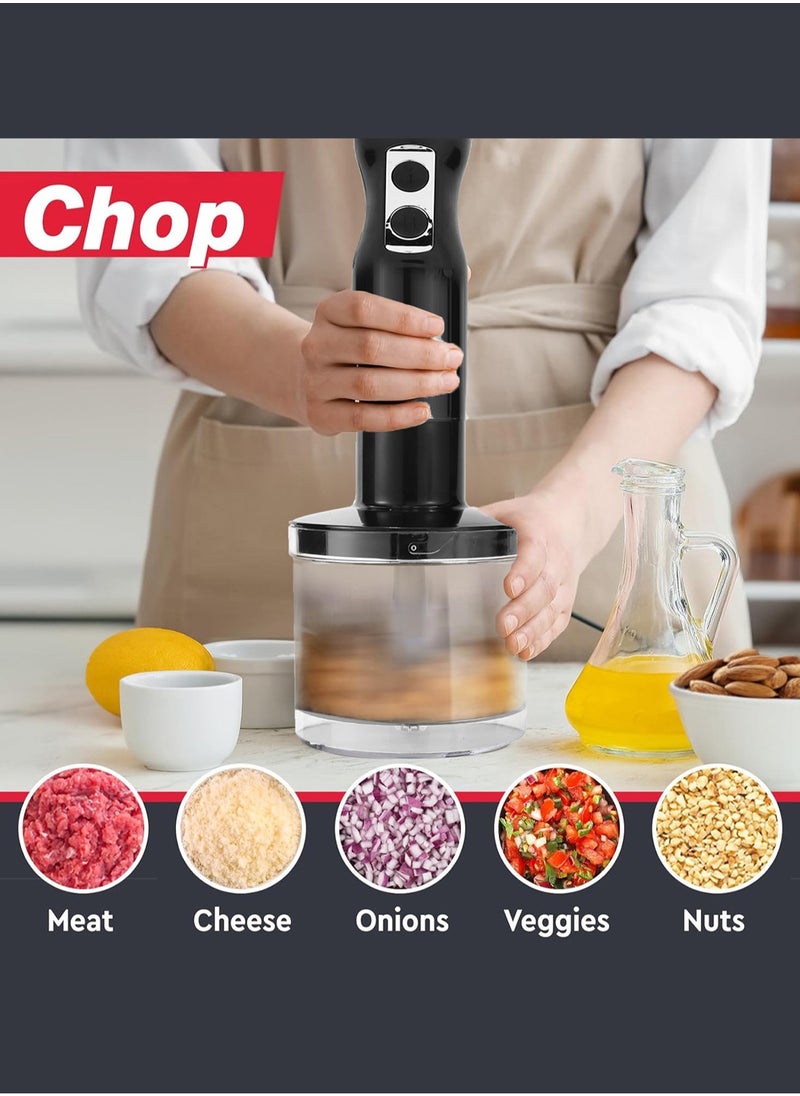 LAC LAICHY - 4 in 1 Blender, Hand Blender Electric 500W 2-Speed and Turbo Mode, Immersion Blender with 500ml Food Chopper, 600ml Container, Milk Frother, Egg Whisk, for Smoothie Sauces Food Soups - Image 1