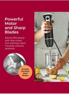 LAC LAICHY 4 in 1 Blender, Hand Blender Electric 500W 2-Speed and Turbo Mode, Immersion Blender with 500ml Food Chopper, 600ml Container, Milk Frother, Egg Whisk, for Smoothie Sauces Food Soups  - Image 5