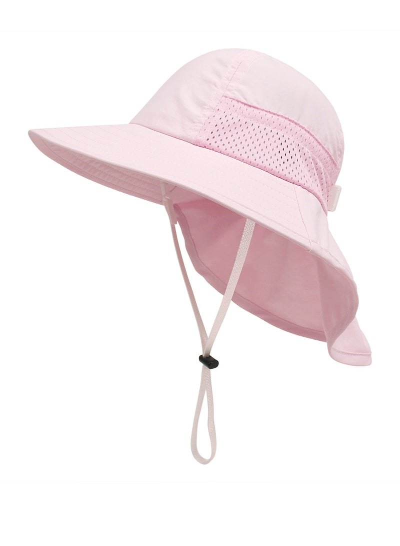 Baby Sun Protection Hat for Toddlers Boys Girls Sunhat Wide Brim Neck Flap Beach Play Hats.(pink-L) - Image 1