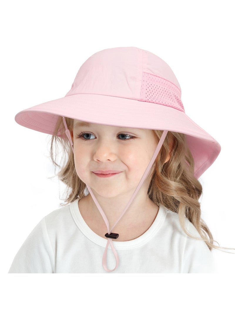 Baby Sun Protection Hat for Toddlers Boys Girls Sunhat Wide Brim Neck Flap Beach Play Hats.(pink-L) - Image 2