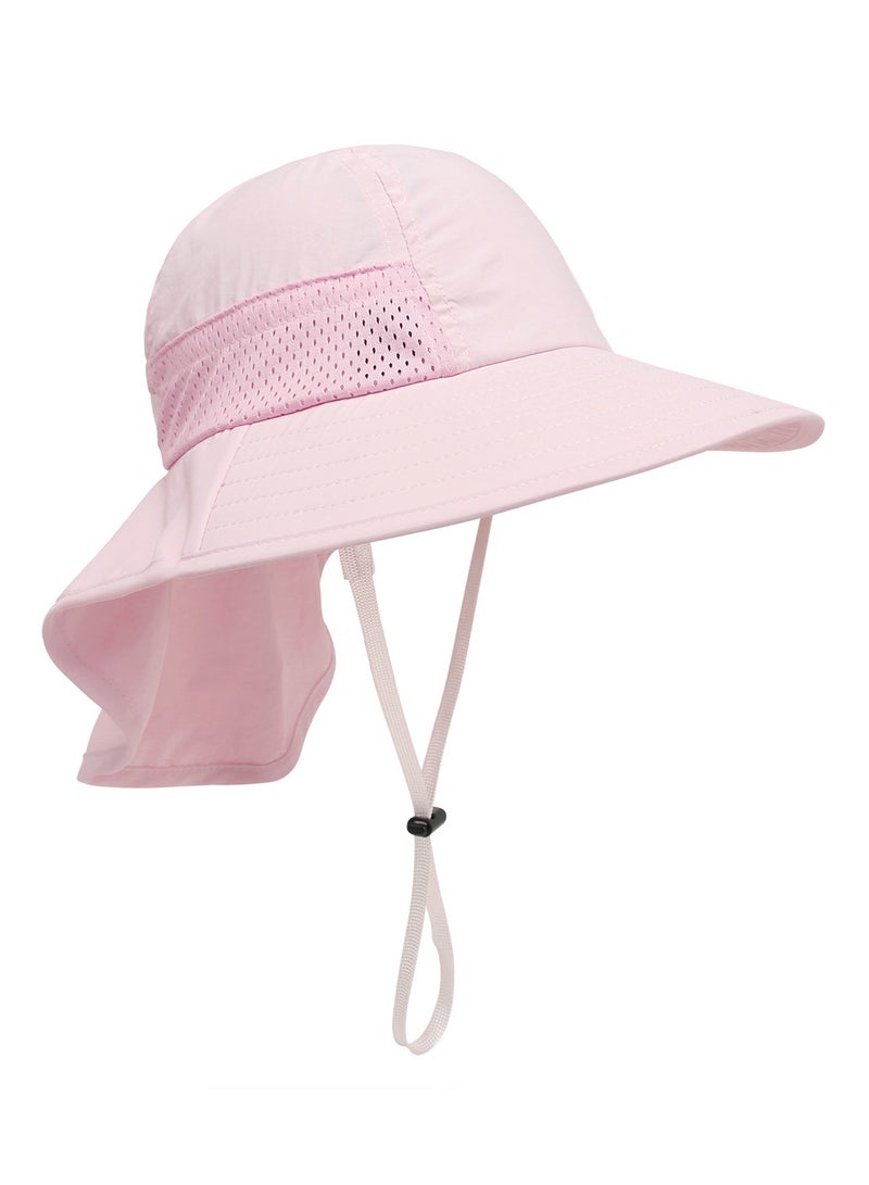 Baby Sun Protection Hat for Toddlers Boys Girls Sunhat Wide Brim Neck Flap Beach Play Hats.(pink-L) - Image 3