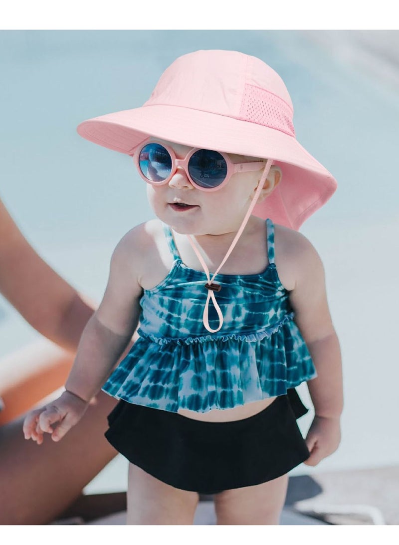 Baby Sun Protection Hat for Toddlers Boys Girls Sunhat Wide Brim Neck Flap Beach Play Hats.(pink-L) - Image 5