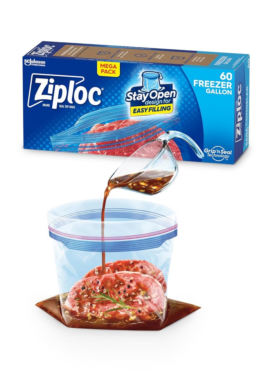Ziploc Ziploc Freezer Bags Gallon, 60. 0 Count  - Image 1