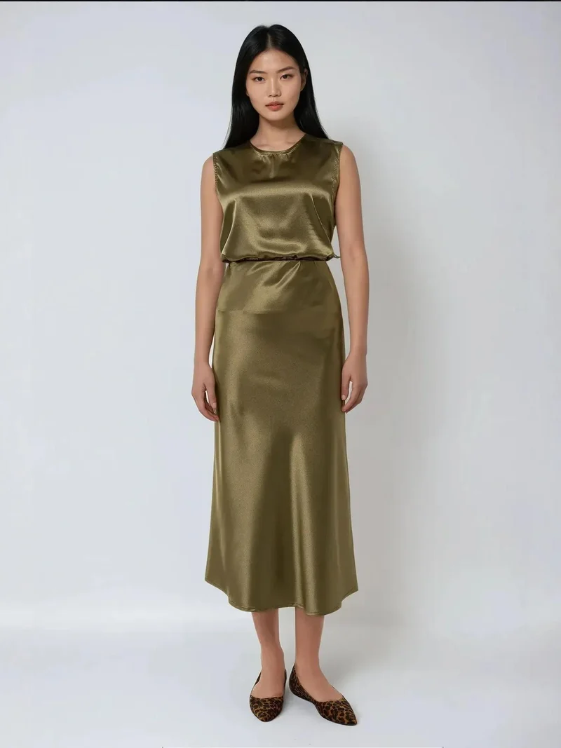 HICCUP High-Waist Satin Midi Skirt