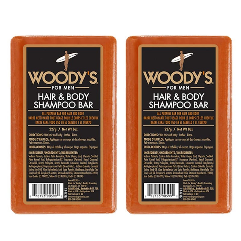 Woody's Woodys 2in1 Shower Bar Shampoo  Body Wash for Men All Skin  Hair Types 8 Fl Oz 2 Pack