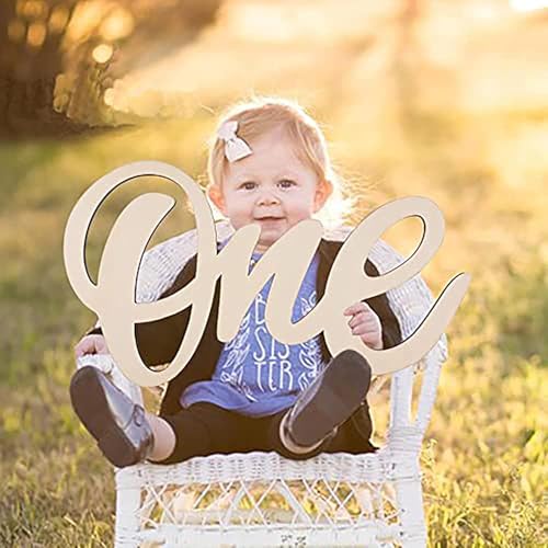 Cliths One Wooden Sign One Cutout Letter for 1st Birthday Party, 14 Inch One Sign One Banner Photo Prop for Baby Shower Party Decorations (9x14IN) - Image 1
