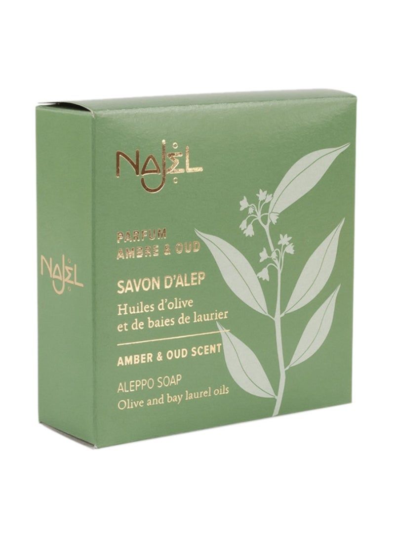 najel Aleppo Najel Soap with Amber & Oud with Olive and Bay Laurel Oils, for Face, Body and Hair - 150g - Image 1