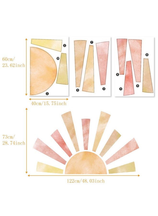 astrkiz Large Fabric Watercolor Boho Half Sun Wall Decal Peel and Stick, Pastel Sunrise Backdrop Murals Stickers, Sunshine Wall Art Decor for Kids Room Playroom Nursery Bedroom, 48.03" x 28.74" - Image 2
