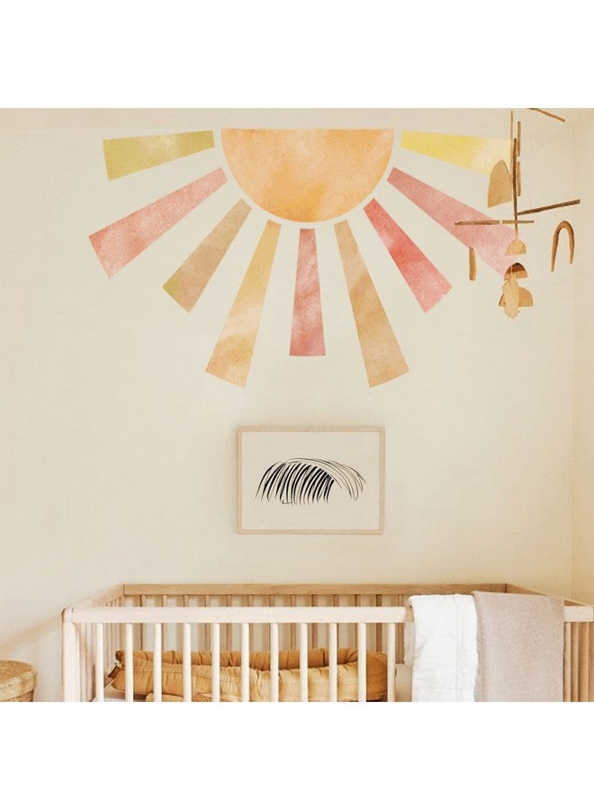 astrkiz Large Fabric Watercolor Boho Half Sun Wall Decal Peel and Stick, Pastel Sunrise Backdrop Murals Stickers, Sunshine Wall Art Decor for Kids Room Playroom Nursery Bedroom, 48.03" x 28.74" - Image 1