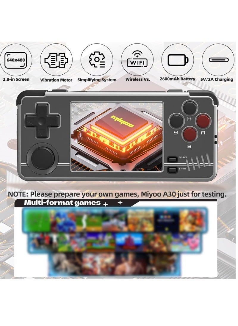 Miyoo - A30 Handheld Game Console 2.8-inch 640*480 IPS Screen 2600mAh Compatible with WiFi Multiplayer Portable Case(Gray Black) - Image 1