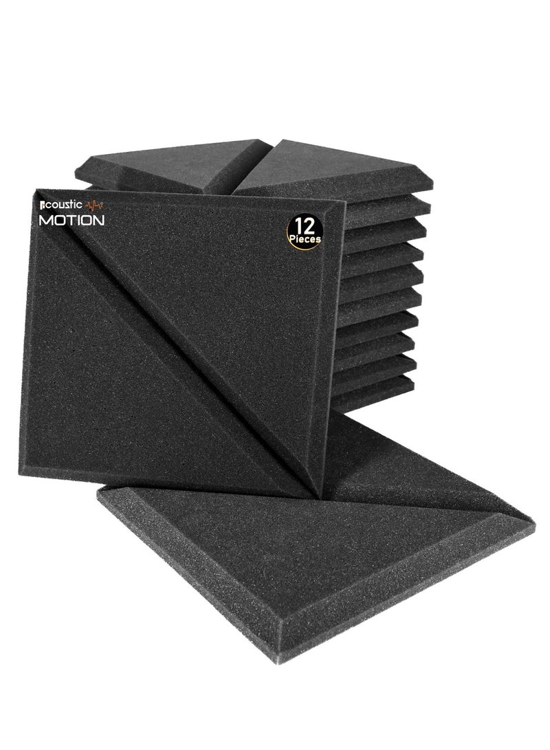 Acoustic Motion Acoustic Foam Panels-Sound Proof LINES design Panel With Self-Adhesive Set Of 12 3X30X30Cm Dark Grey Stylish Acoustic Panels Basic For studio,recording,home,office,Acoustic Room Treatment - Image 1