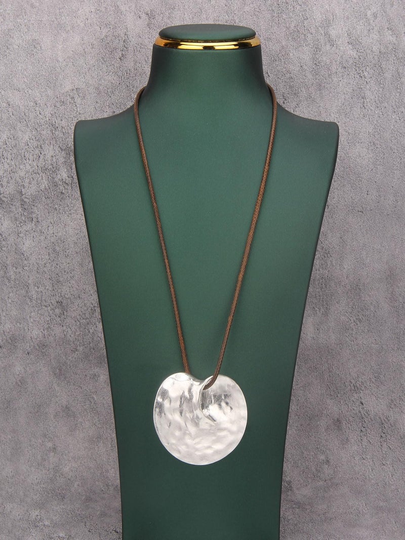 JAOYU Long Boho Necklace for Women with Large Silver Circle Pendant Chunky Trendy Bohemian Necklace Pendant Choker Statement Jewelry - Image 2