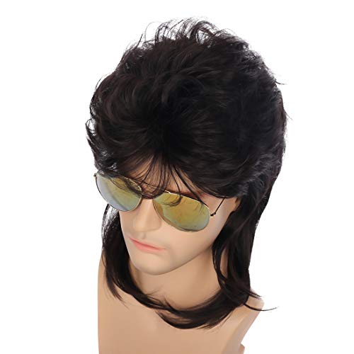 Swiking Mullet Wigs for Men Black Retro 70s 80s Disco Rocker Curly Punk Fancy Party Halloween Cosplay Costume Replacement Full Wigs(Black) - Image 5