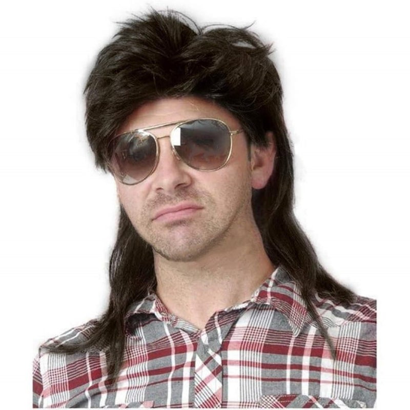 Swiking Mullet Wigs for Men Black Retro 70s 80s Disco Rocker Curly Punk Fancy Party Halloween Cosplay Costume Replacement Full Wigs(Black) - Image 1