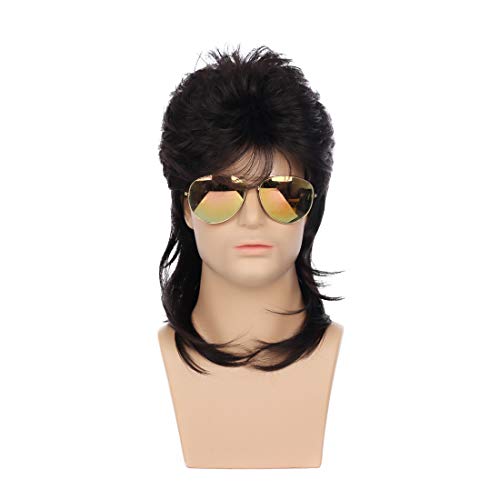 Swiking Mullet Wigs for Men Black Retro 70s 80s Disco Rocker Curly Punk Fancy Party Halloween Cosplay Costume Replacement Full Wigs(Black) - Image 2