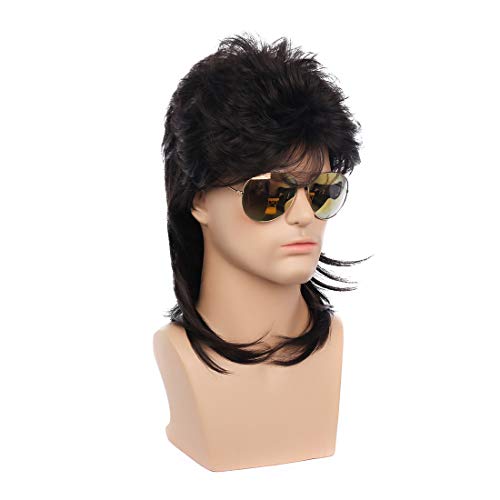 Swiking Mullet Wigs for Men Black Retro 70s 80s Disco Rocker Curly Punk Fancy Party Halloween Cosplay Costume Replacement Full Wigs(Black) - Image 4