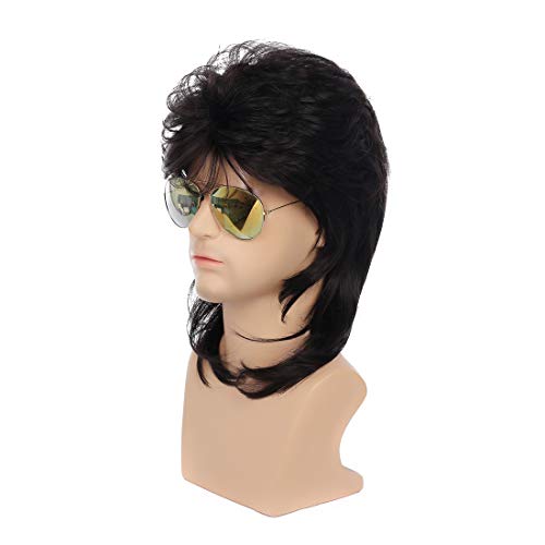 Swiking Mullet Wigs for Men Black Retro 70s 80s Disco Rocker Curly Punk Fancy Party Halloween Cosplay Costume Replacement Full Wigs(Black) - Image 3