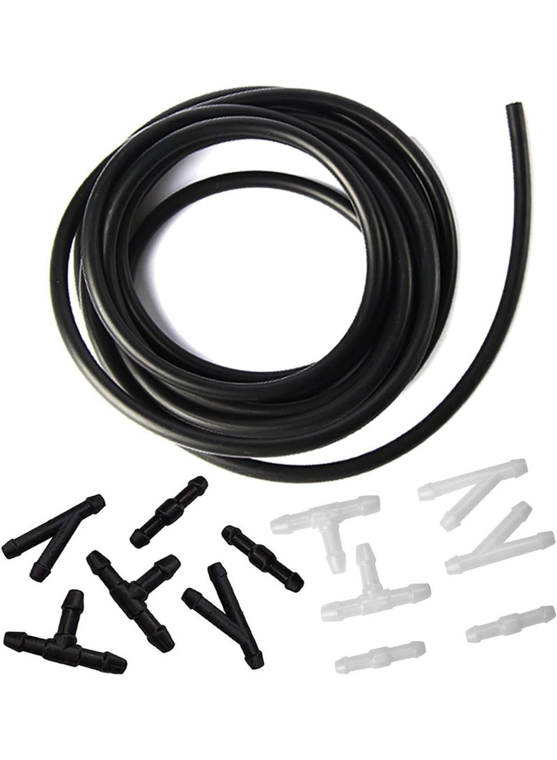 Windshield Washer Hose Kit - 4 Meter Universal Washer Fluid Hose with Hose Connectors(12 PCS), Suitable for Most Windshield Washer Nozzle Installation, Connect Car Water Pump and Nozzles, Black - Image 1